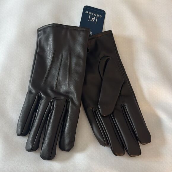 Faux Leather Gloves Mens Small Medium Brown - Picture 1 of 3